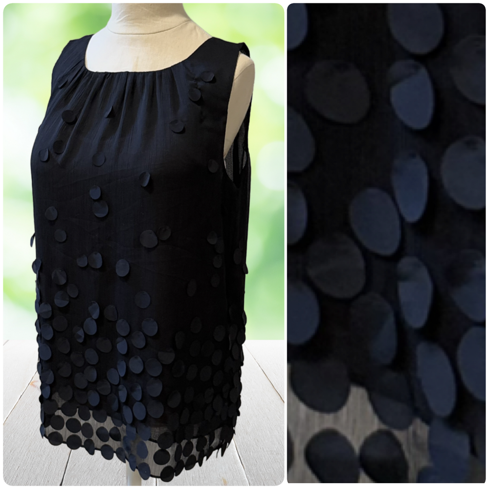 TALBOTS Sleeveless Top 3D Polka Dot Texture Black Sheer Chiffon Lined Size 12